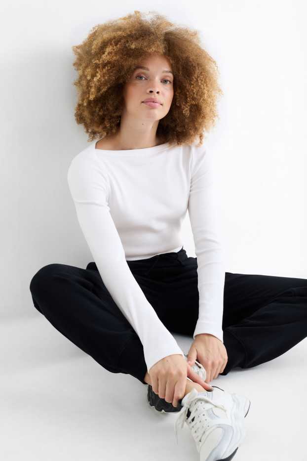 Dona - Samarreta de mànigues llargues - slim fit - acanalada - blanc