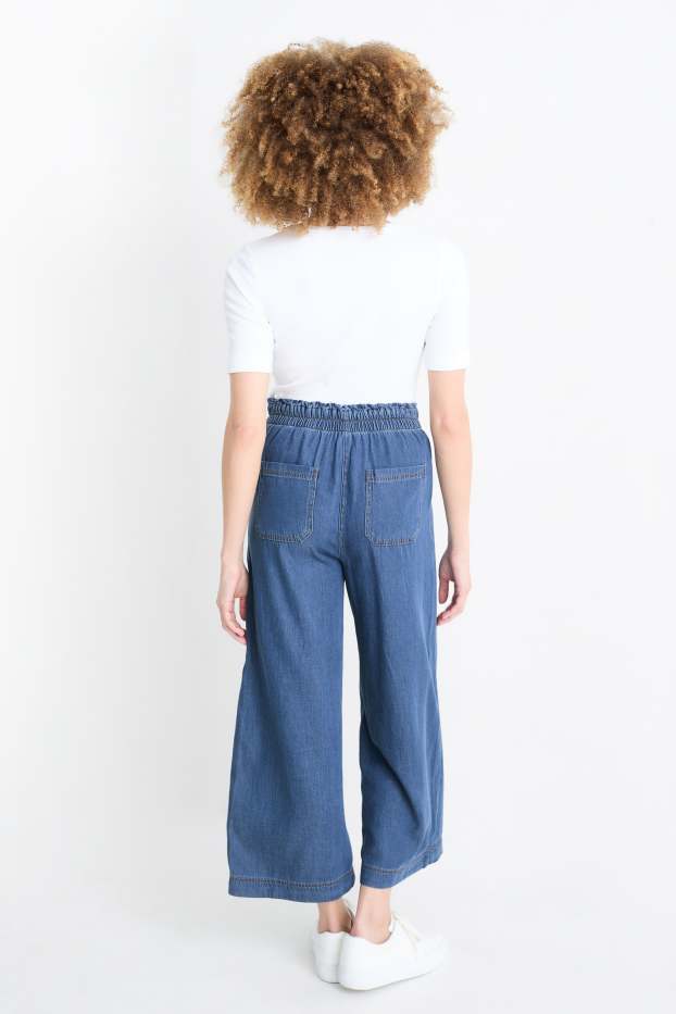 Femmes - Pantalon de toile - high waist - wide leg - aspect jean - jean bleu foncé
