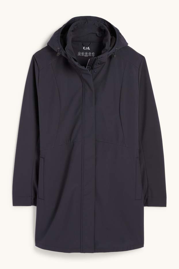 Femmes - Veste à coquille souple à capuche - déperlante - 4 Way Stretch - bleu foncé