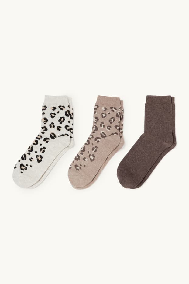 Mujer - Pack de 3 - calcetines con dibujo - estampado de leopardo - marrón / beis