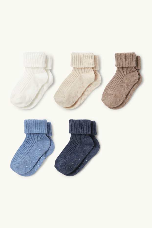 Bébés garçons - Lot de 5 paires - chaussettes antidérapantes pour bébé - côtelées - bleu foncé