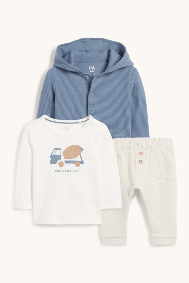 Baby Boys - Concrete mixer - baby outfit - 3 piece - blue