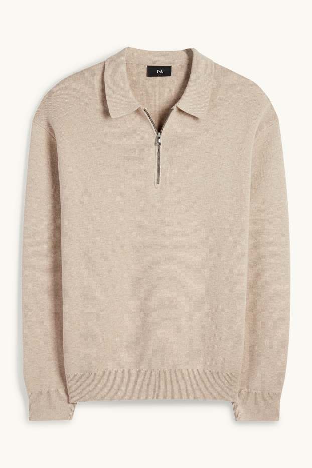 Home - Polo de mànigues llargues - de punt - beix clar