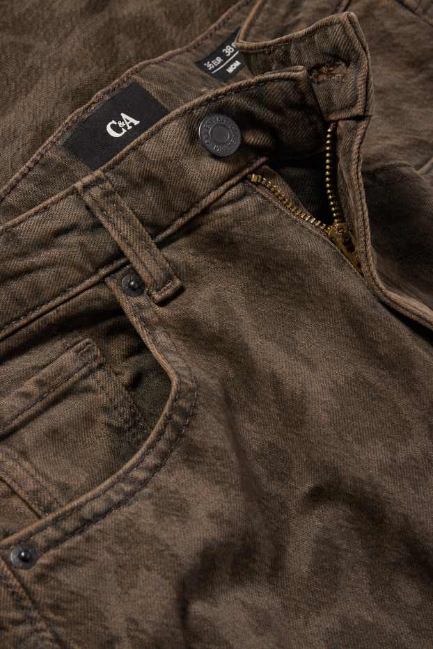 Femei - Mom jeans - talie înaltă - LYCRA® - imprimeu de leopard - denim-maro