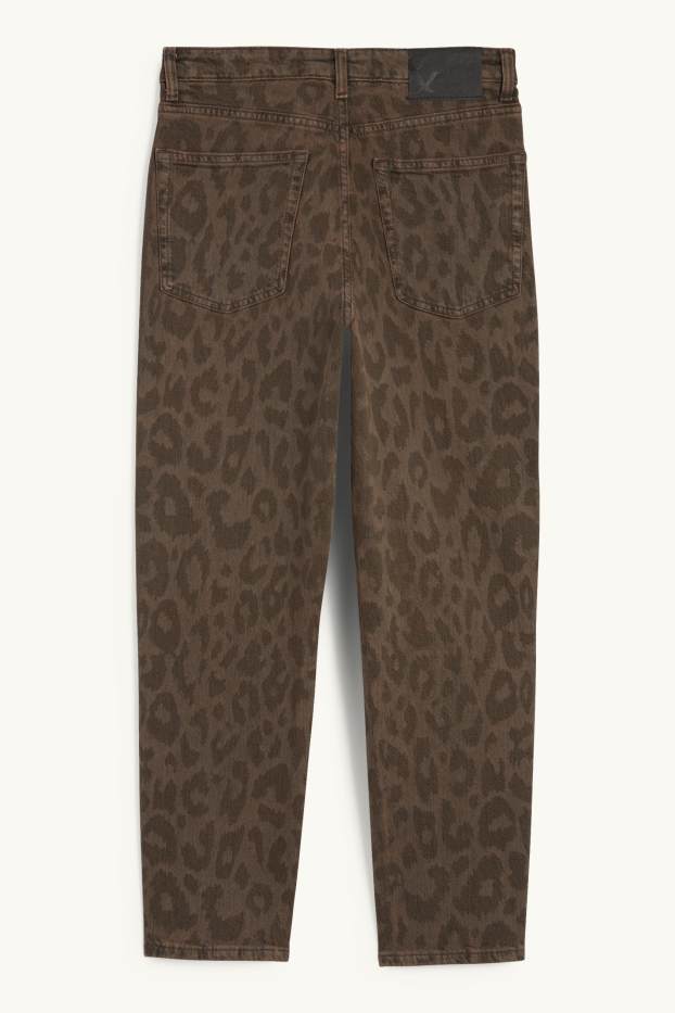 Femei - Mom jeans - talie înaltă - LYCRA® - imprimeu de leopard - denim-maro