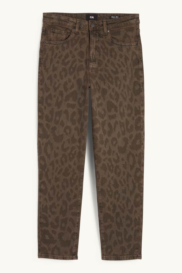 Femei - Mom jeans - talie înaltă - LYCRA® - imprimeu de leopard - denim-maro
