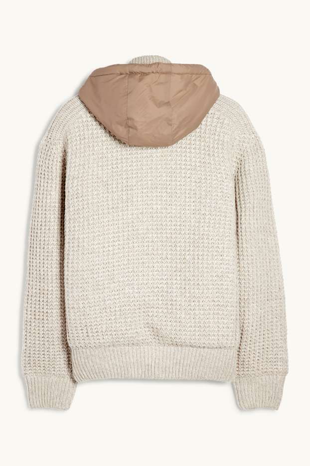 Herren - Strickjacke mit Kapuze - gefüttert - strukturiert - hellbeige