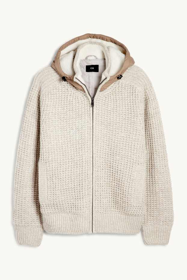 Herren - Strickjacke mit Kapuze - gefüttert - strukturiert - hellbeige
