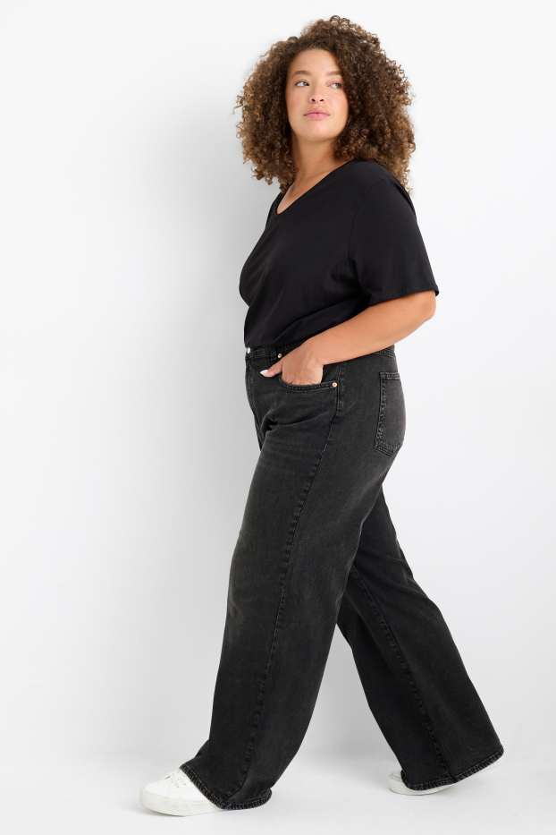 Femmes - Wide leg jean - high waist - jean gris foncé