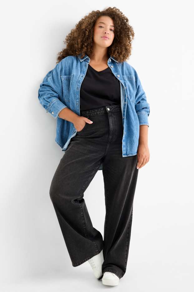 Femmes - Wide leg jean - high waist - jean gris foncé