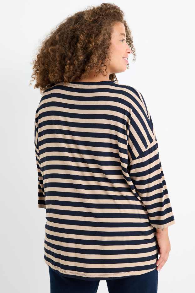 Women - T-shirt - regular fit - striped - blue / beige