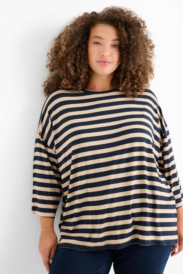 Women - T-shirt - regular fit - striped - blue / beige