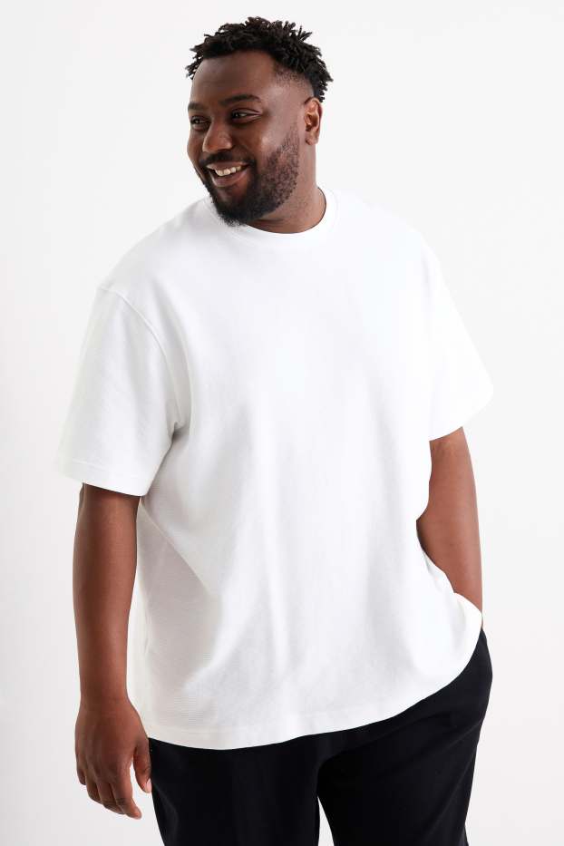 Herren - T-Shirt - Relaxed Fit - gerippt - weiß