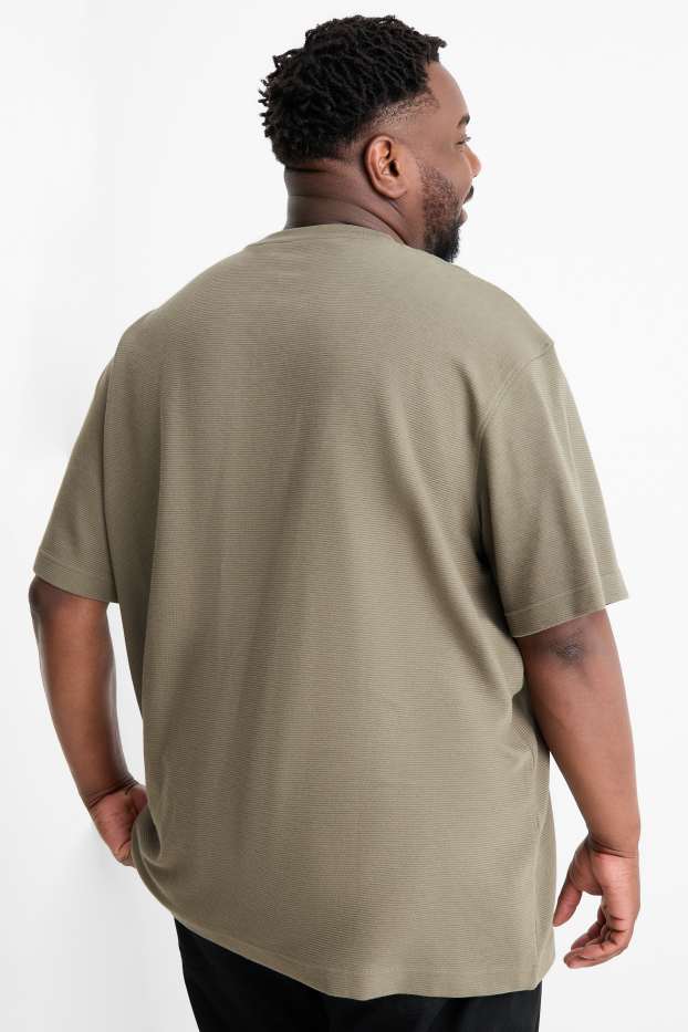 Herren - T-Shirt - Relaxed Fit - gerippt - khaki