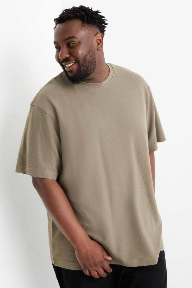 Herren - T-Shirt - Relaxed Fit - gerippt - khaki