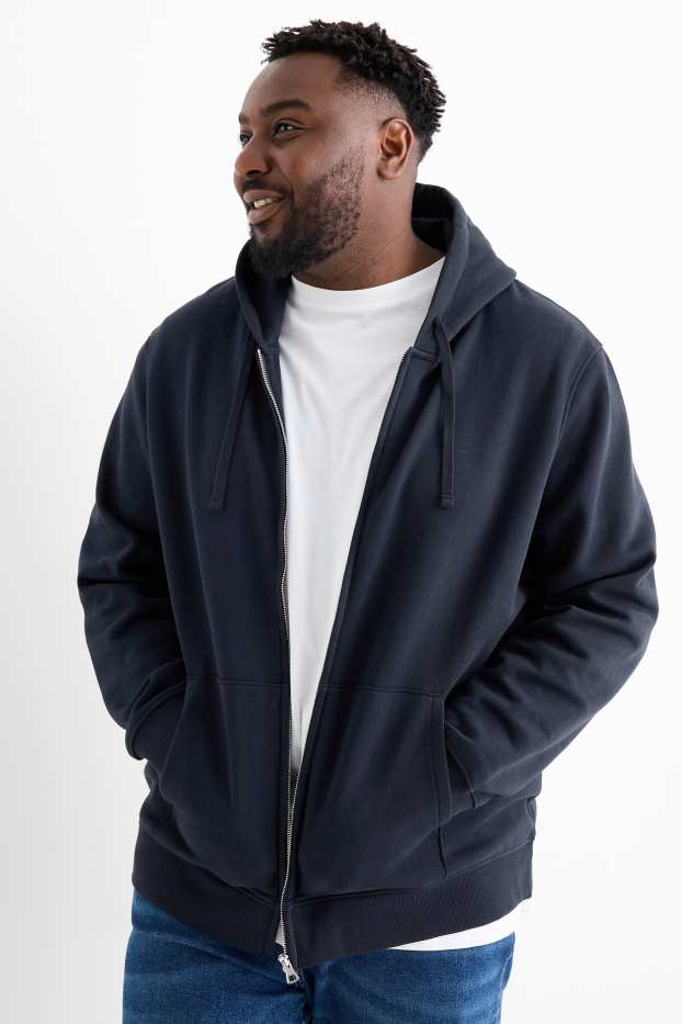 Hommes - Sweat zippé à capuche - bleu foncé