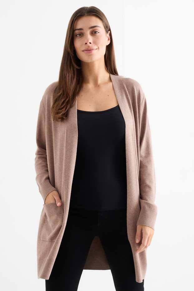 Damen - Lange Strickjacke - hellbraun