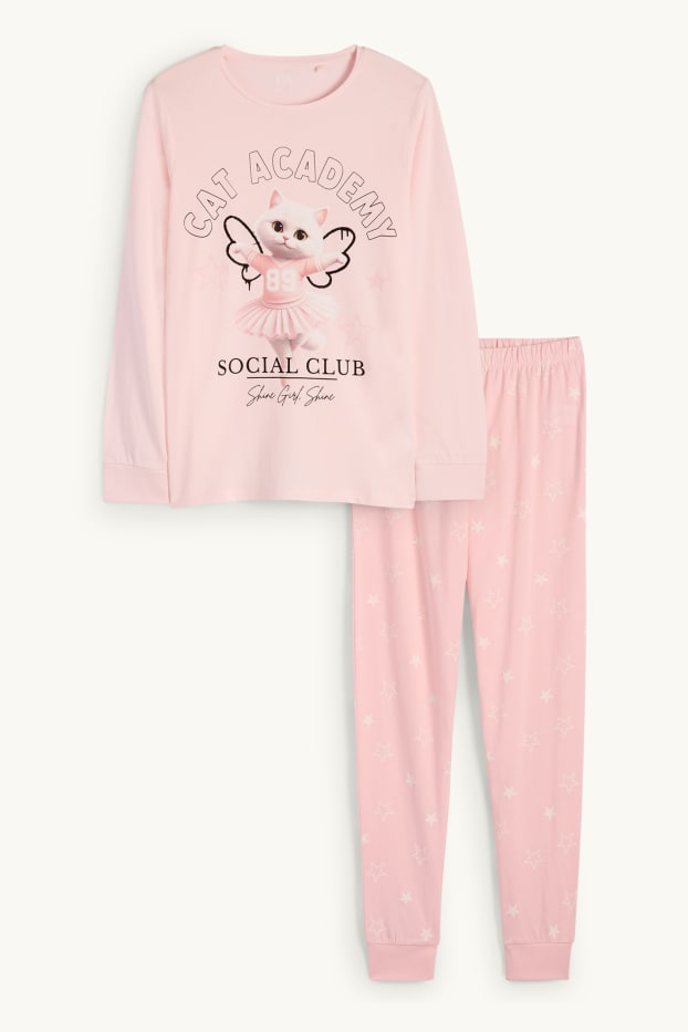 Niñas - Gatita bailarina - pijama - 2 prendas - rosa