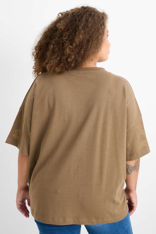 Femmes - T-shirt orné de strass - regular fit - kaki