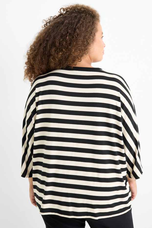 Women - Long sleeve top - striped - black / beige