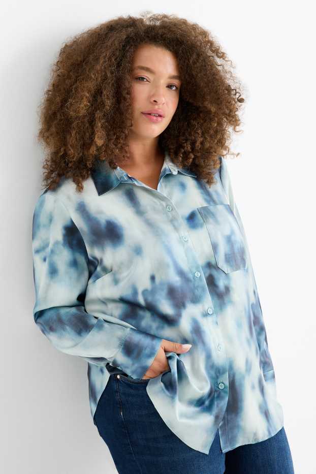 Women - Satin blouse - patterned - blue