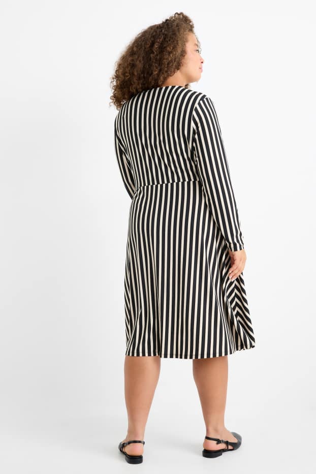 Damen - Wickelkleid - gestreift - schwarz / beige