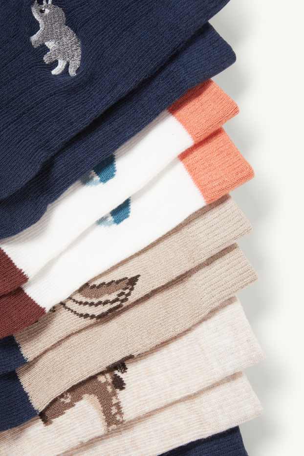 Bambini - Confezione da 5 - dinosauro - calze con motivo - blu scuro