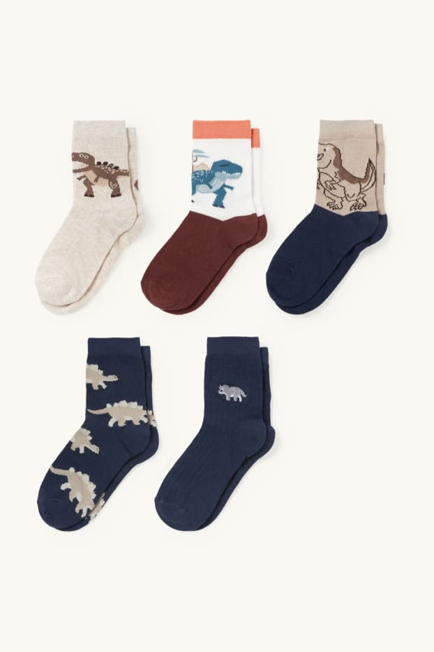 Bambini - Confezione da 5 - dinosauro - calze con motivo - blu scuro