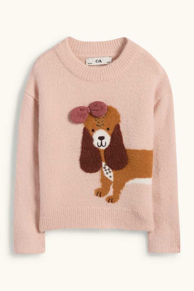 Children Girls - Dog - jumper - rose