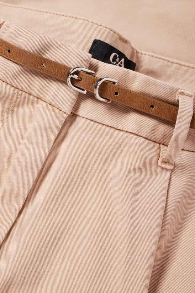 Dona - Pantalons de tela amb cinturó - high waist - barrel leg - beix