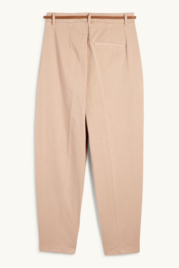 Dona - Pantalons de tela amb cinturó - high waist - barrel leg - beix