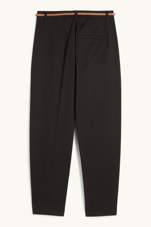 Dona - Pantalons de tela amb cinturó - high waist - barrel leg - negre