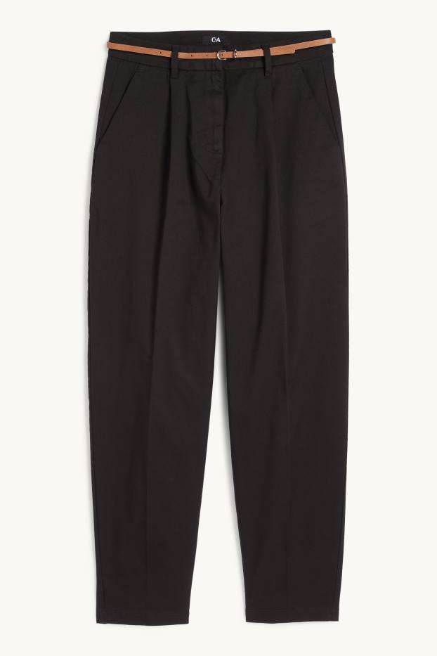 Dona - Pantalons de tela amb cinturó - high waist - barrel leg - negre