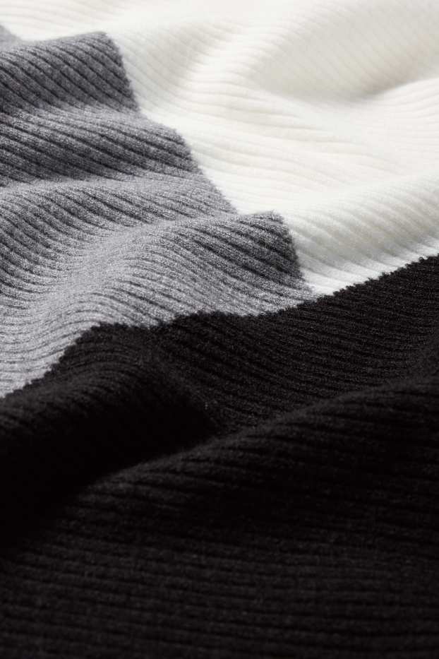 Damen - Pullover - gerippt - schwarz / weiß