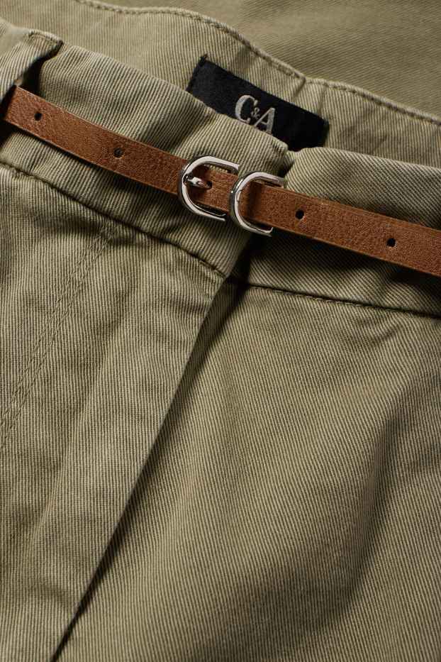 Damen - Stoffhose mit Gürtel - High Waist - Barrel Leg - khaki