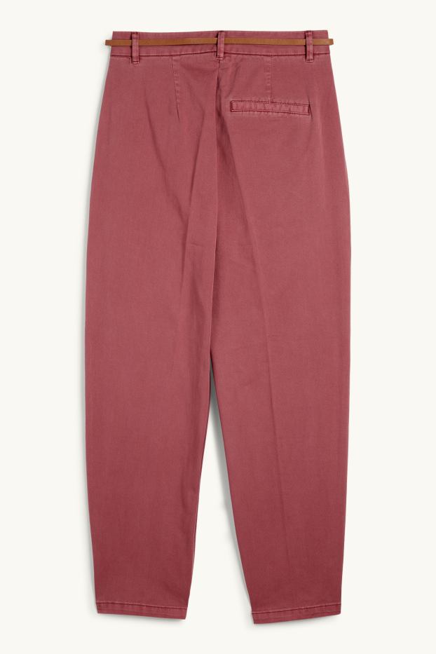 Damen - Stoffhose mit Gürtel - High Waist - Barrel Leg - bordeaux