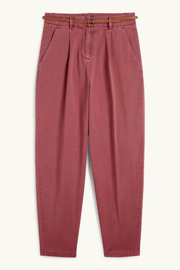 Damen - Stoffhose mit Gürtel - High Waist - Barrel Leg - bordeaux