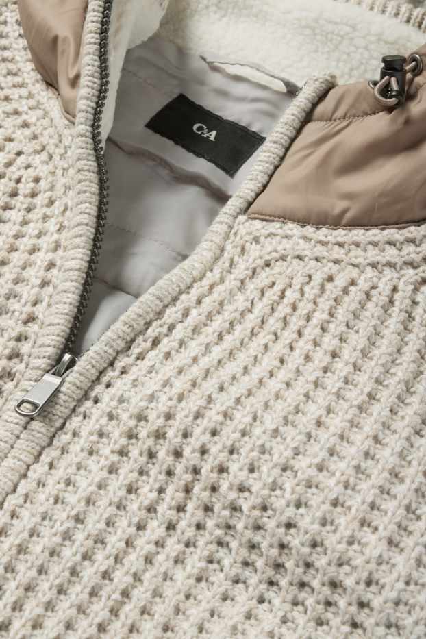 Herren - Strickjacke mit Kapuze - gefüttert - strukturiert - hellbeige