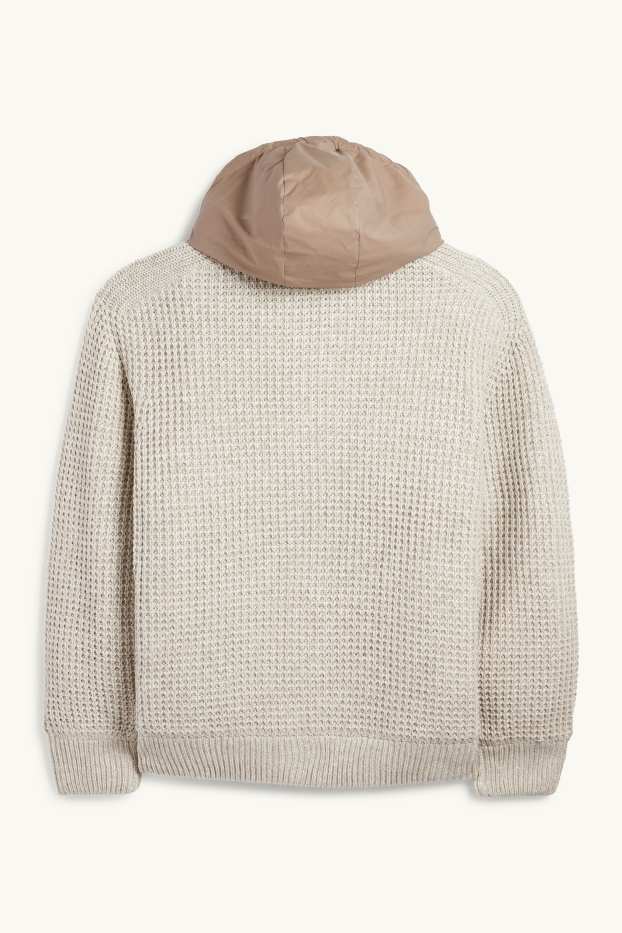 Herren - Strickjacke mit Kapuze - gefüttert - strukturiert - hellbeige