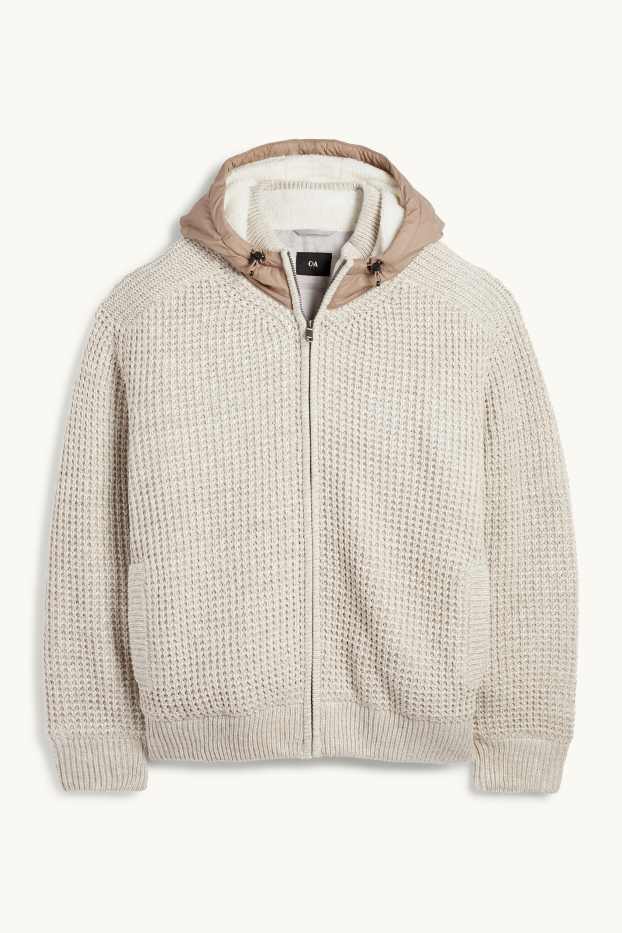 Herren - Strickjacke mit Kapuze - gefüttert - strukturiert - hellbeige