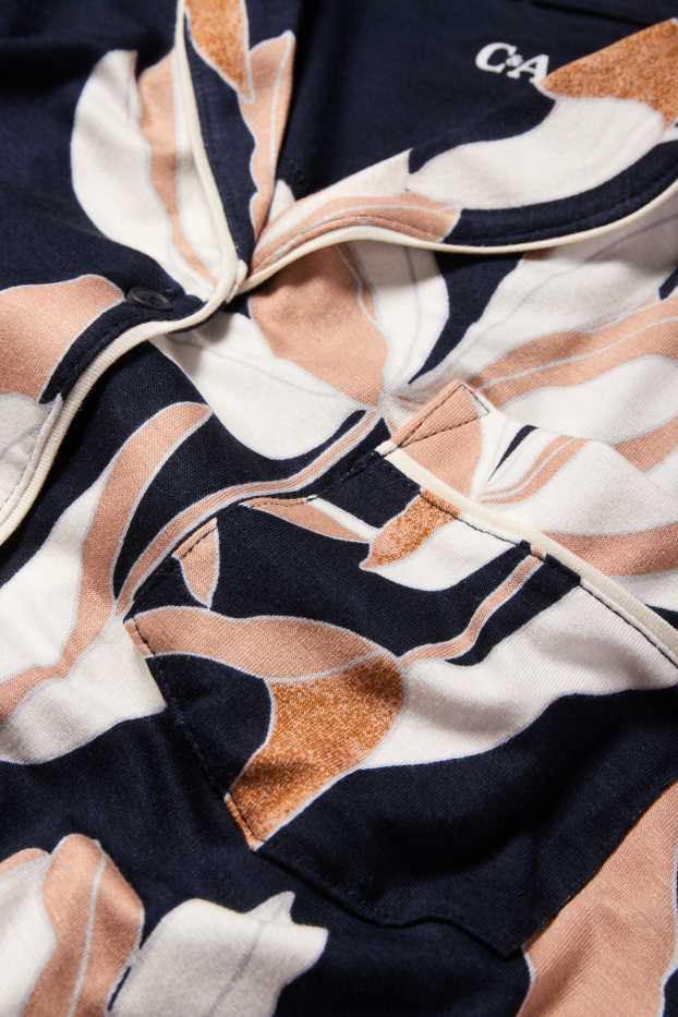 Dámské - Viskózová noční košile - s květinovým vzorem - tmavomodrá