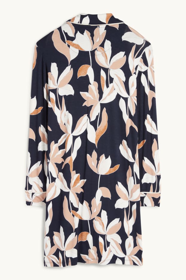 Dámské - Viskózová noční košile - s květinovým vzorem - tmavomodrá