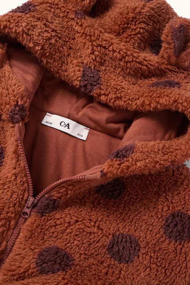 Enfants filles - Veste en peluche à capuche pour bébé - doublée - à pois - marron