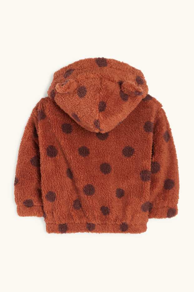 Enfants filles - Veste en peluche à capuche pour bébé - doublée - à pois - marron