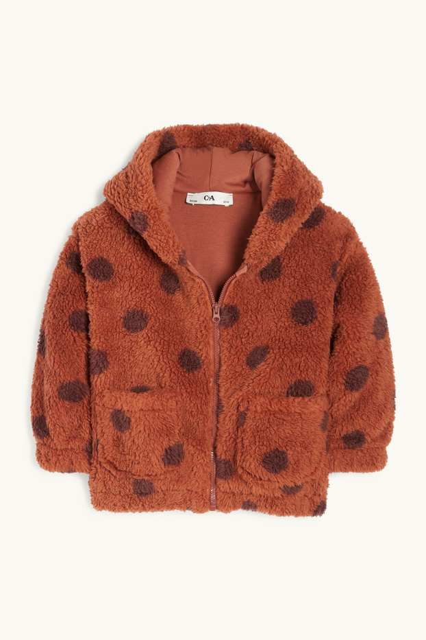 Enfants filles - Veste en peluche à capuche pour bébé - doublée - à pois - marron
