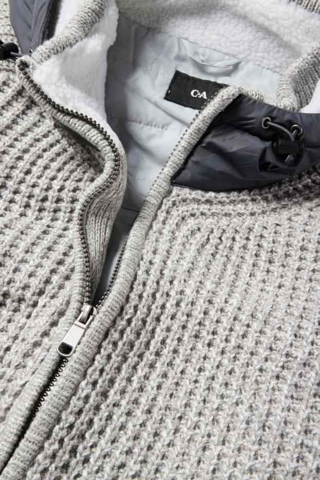 Herren - Strickjacke mit Kapuze - gefüttert - strukturiert - hellgrau