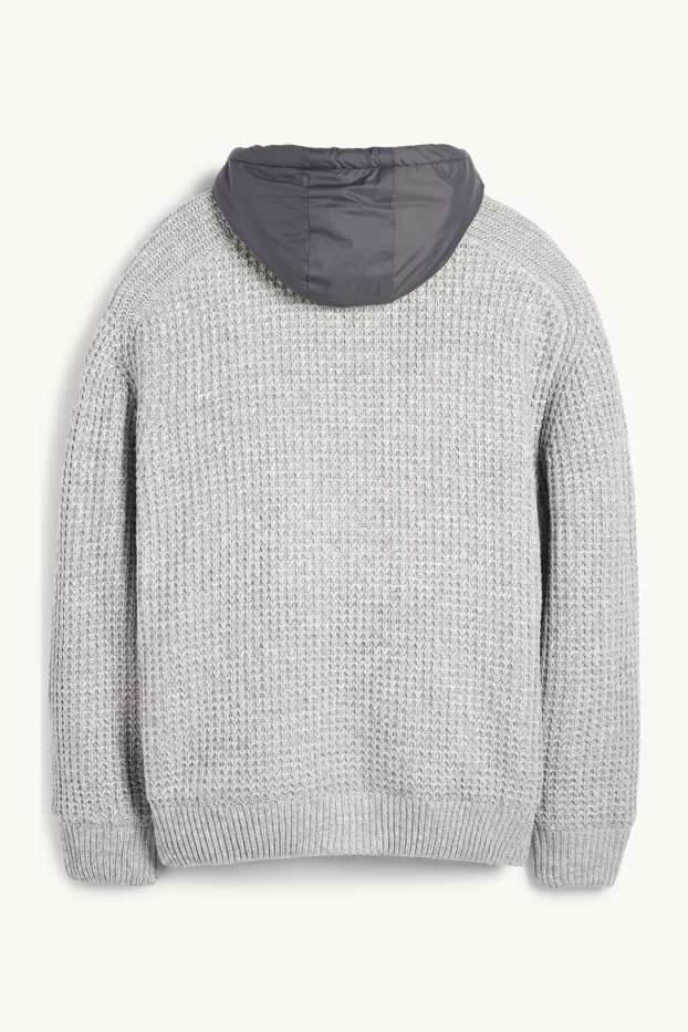 Herren - Strickjacke mit Kapuze - gefüttert - strukturiert - hellgrau