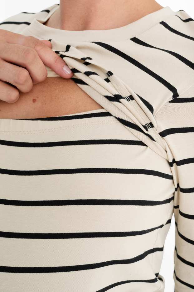 Women - Maternity long sleeve top - striped - light beige