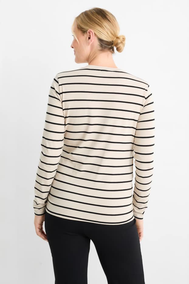 Women - Maternity long sleeve top - striped - light beige