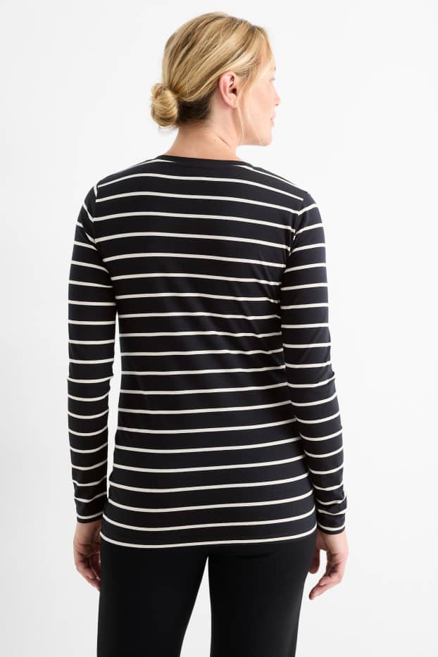 Women - Maternity long sleeve top - striped - black